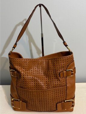 MICHAEL Michael Kors Yacht Club Woven Leather Hobo Shoulder Bag Brown